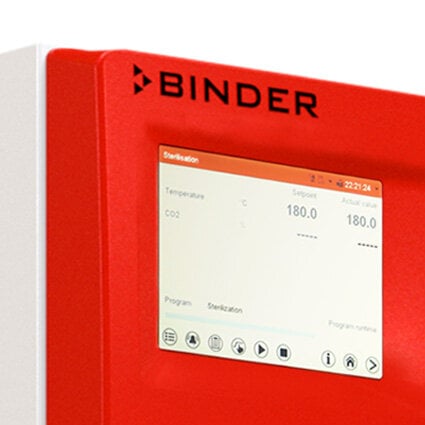 rotes Bedienelement mit Statusanzeige Sterilisation 180 Grad Celsius