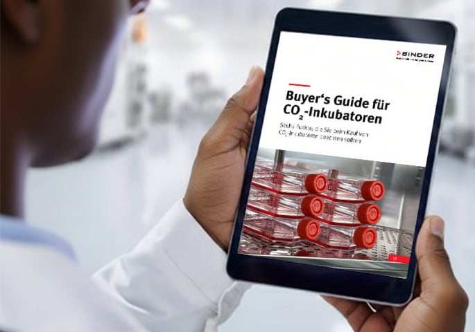 Titelbild vom Dokument ist auf einem Tablet abgebildet, welches ein Labormitarbeiter in der Hand hält